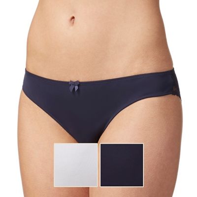 Pack of two white and navy lace detail Brazilian briefs